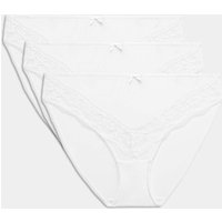 M&S 3 Pack Jasmine Lace Trim High Leg Knickers White