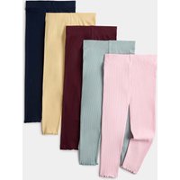 M&S 5 Pack Ribbed Cotton Rich Leggings (2-10 Yrs) Multi