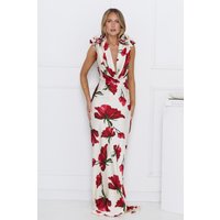 Falling Petals Satin Maxi Dress Ivory