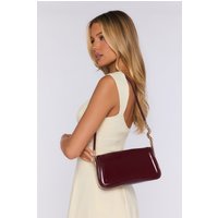 Glossy Patent Gold Wave Link Shoulder Bag Burgundy