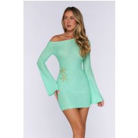 Drift Into Chic Knit Sequin Long Sleeve Mini Dress Mint