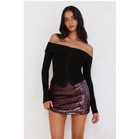Velvet Frost Long Sleeve Off Shoulder Top Black