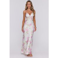 Romantic Muse Lace Floral Satin Maxi Dress Pink