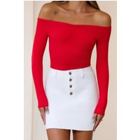 BASE Luxe Rib Pure Comfort Off Shoulder Long Sleeve Top Red
