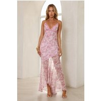 Delicate Floral Lace Trim Maxi Dress Pink