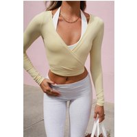 BASE Contour Ballerina Wrap Long Sleeve Crop Top Yellow
