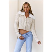 Luxe Loop Cropped Cable Knit Cardigan Ivory