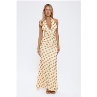 Nightlife Icon Halter Polka Dot Maxi Dress Yellow
