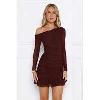 Serve The Look Mesh Long Sleeve Mini Dress Wine