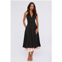 Elegant Energy Satin Halter Midi Dress Black