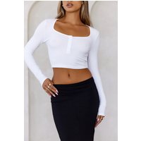BASE The Lounge Around Ribbed Long Sleeve Crop Top White