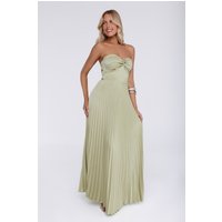 Sassy Sunshine Satin Pleated Strapless Maxi Dress Green