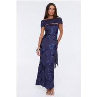 Worth the Plans Mesh Off Shoulder Maxi Dress Navy