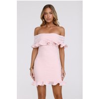 Glimmering Noir Off Shoulder Lace Mini Dress Pink