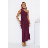Aurora Elegance One Shoulder Mesh Maxi Dress Plum