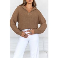 Snowfall Knitted Half Zip Jumper Brown