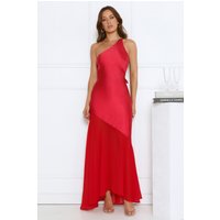 Rosé Nights One Shoulder Satin Maxi Dress Red