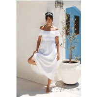 Beach Bonfire Off Shoulder Midi Dress White