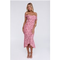Botanical Embrace Off Shoulder Midi Dress Rose