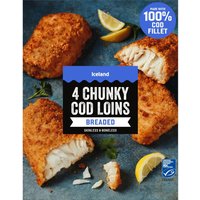 Iceland 4 Chunky Cod Loins Breaded Skinless & Boneless 500g