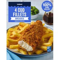 Iceland 4 Cod Fillets Breaded Skinless & Boneless 440g