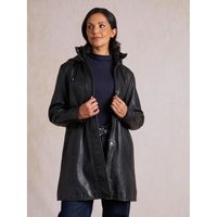 Arndale Hooded Leather Coat in Black