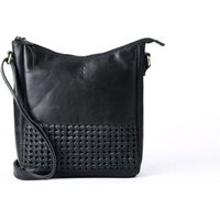 Waverton Woven Medium Leather Cross Body Bag in Black