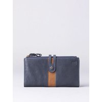 Hartsop Leather Double Zip Purse in Navy & Tan