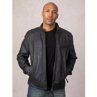 Crookshaw Leather Jacket in Navy