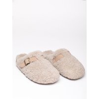 Sheepskin Wool Buckle Clog Slippers in Grey