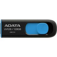 Adata UV128 128GB USB 3.2 Gen 1 Flash Drive, Capless Design, Black/Blue - USB Flash Drive -