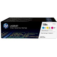 HP 128A 3-pack Cyan/Magenta/Yellow Original LaserJet Toner Cartridges. Colour toner page yield: 1300 pages Printing colours: Cyan Magenta Yellow Quantity per pack: 3 pc(s)