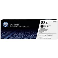 HP 83A 2-pack Black Original LaserJet Toner Cartridges. Black toner page yield: 3000 pages Printing colours: Black Quantity per pack: 2 pc(s)