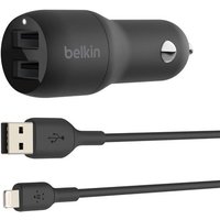 Belkin Boost-Charge Dual USB-A 24W Car Charger with USB-A to Lightning