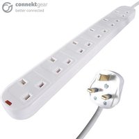 connektgear 2m 6 Way Surge Protected Extension Block - UK Plug to 6 x UK Sockets - White
