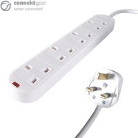 connektgear 5m 4 Way Surge Protected Extension Block - UK Plug to 4 x UK Sockets - White