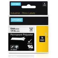 DYMO Rhino Industrial Permanent Polyester Labels | 6 mm x 5.5 m | Black Print on White | Self-Adhesive | for Rhino & LabelManager Label Makers