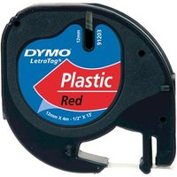 DYMO Branded LetraTag Plastic Labels | 12 mm x 4 m Roll | Black Print on Red Labels | MultipurposeSelf-Adhesive Labels for LetraTag Label Makers