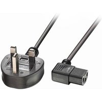 Lindy 1m UK 3 Pin Plug to Right Angled IEC C13 Mains Power Cable Black