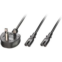 Lindy 2.5m UK 3 Pin Plug to 2 x IEC C7 Splitter Extension Cable Black