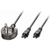 Lindy 2.5m UK 3 Pin Plug To IEC 2 x C5 Splitter Extension Cable Black