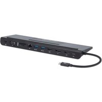 Manhattan USB-C Dock/Hub with Card Reader and MST Ports (x9): Audio 3.5mm DisplayPort Ethernet HDMI USB-A (x3) USB-C and VGA With Power Delivery (100W) to USB-C Port (Note add USB-C wall charger and USB-C cable needed)All Ports can be used at