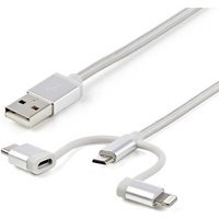 StarTech.com 1 m (3 ft.) USB Multi Charging Cable - USB to Micro-USB or USB-C or Lightning for iPhone / iPad / iPod / Android - Apple MFi Certified - 3 in 1 USB Charger - Braided