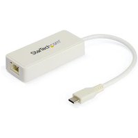 StarTech.com USB C to Gigabit Ethernet Adapter w/USB A Port - White 1Gbps NIC USB 3.0/USB 3.1 Type C Network Adapter - 1GbE USB-C RJ45/LAN TB3 Compatible Windows MacBook Pro Chromebook