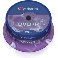 Verbatim VB-DPR47S2A. Native capacity: 4.7 GB Type: DVD+R Quantity per pack: 25 pc(s). Package width: 133 mm Package depth: 140 mm Package height: 56 mm. DVD write speed: 16x