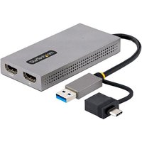 Startech USB to Dual HDMI Adapter, USB A/C to 2x HDMI Monitors (1x 4K 30Hz, 1x 1080p), Integrated USB-A to C Dongle, 4in/11cm Cable, Windows & macOS - USB 3.0 to HDMI Multi-Monitor Display Adapter for Laptop (107B-USB-HDMI) - adapter - HDMI / USB