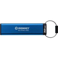 Kingston Technology IronKey 32GB Keypad 200 FIPS 140-3 Lvl 3 AES-256 Hardware Encrypted 32 GB USB Type-A 3.2 Gen 1 (3.1 Gen 1) 145 MB/s Sleeve Blue