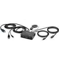 Startech 2-Port Hybrid USB-C HDMI Cable KVM Switch, 4K 60Hz, Compact KVM with 6ft/1.8m USB-A/HDMI/Audio & 4ft/1.2m USB-C Integrated Host Cables, Bus Powered - Remote Push Button/Hotkey Switching (C2-H46-UAC-CBL-KVM) - KVM / audio / USB switch - compact -