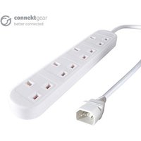 connektgear 2m 4 Way Power Extension Block - C14 Plug to 4 x UK Sockets - White 2 m Indoor BS 1363 C14 coupler Plastic White