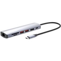 Manhattan USB-C Dock/Hub with Card Reader, Ports (x5): Ethernet, HDMI, USB-A (x2) and USB-C, With Power Delivery (100W) to USB-C Port (Note additional USB-C wall charger and USB-C cable needed), USB 3.2 Gen 1, All Ports can be used at the same time, Unive